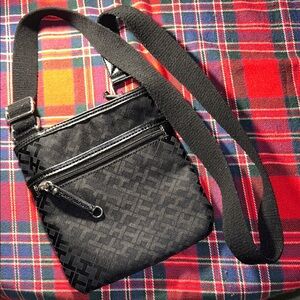 Tommy Hilfiger Black Patterned Crossbody Purse silver Accents